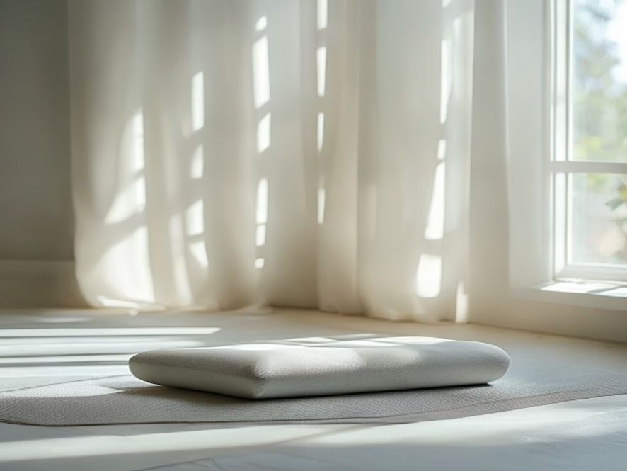 Simpelt minimalistisk setup for personlig praksis med naturlig belysning